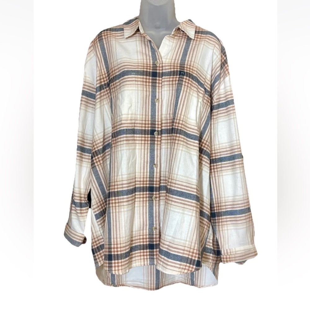 Old Navy The Boyfriend Shirt Cream Plaid Button Up Flannel  Womens Sz XXL Tall - Picture 10 of 10
